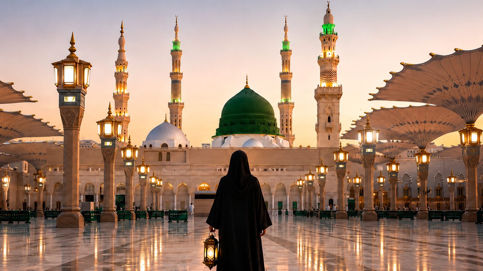 De Profetenmoskee in Medina bij zonsondergang